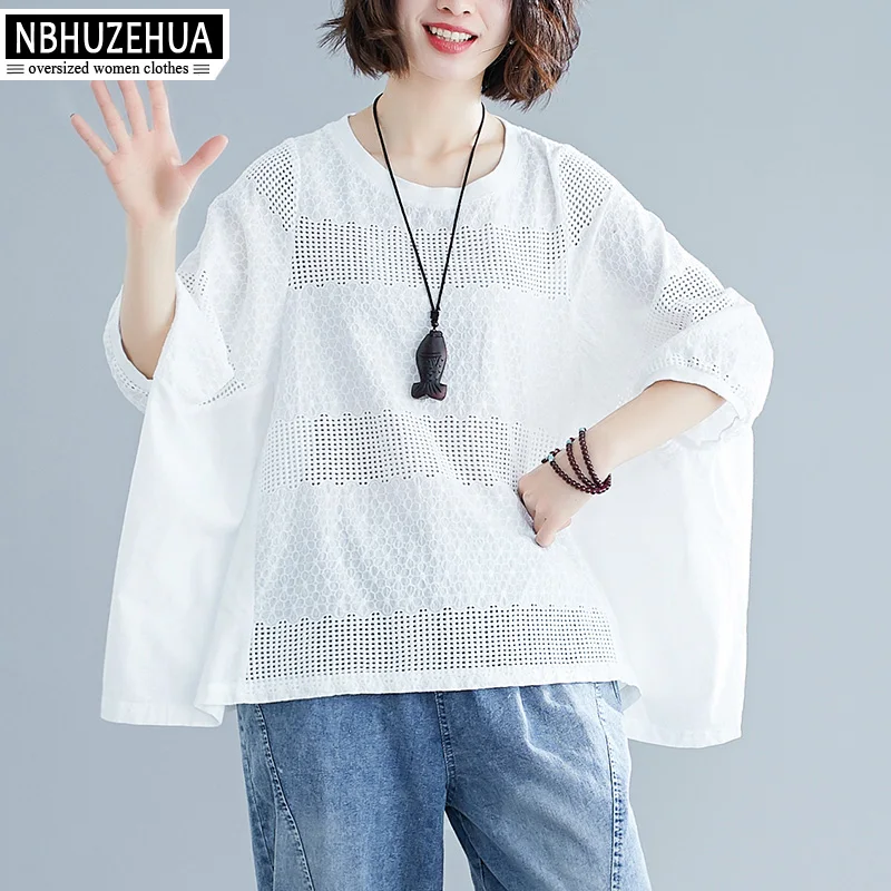 NBHUZEHUA Women Tshirt Plus Size Bat Sleeve Loose Embroidery Hollow White Oversized Top Summer T Shirt Chemise Femme 5XL 19-D384
NBHUZEHUA Women Tshirt Plus Size Bat Sleeve Loose Embroidery Hollow White Oversized Top Summer T Shirt Chemise Femme 5XL 19-D384