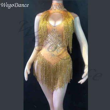 new woman glisten rhinestones sexy bodysuit gold Long Tassel Costume Birthday Celebrate Dance Wear Luxurious leotard
new woman glisten rhinestones sexy bodysuit gold Long Tassel Costume Birthday Celebrate Dance Wear Luxurious leotard