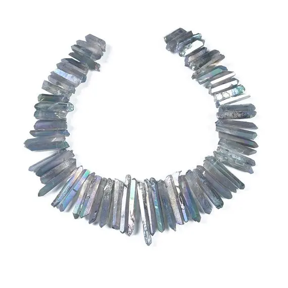 Matte Gray ABcolor Tower shape quartz crystal point High Quality Electroplating Mix Size bead crystal necklace
