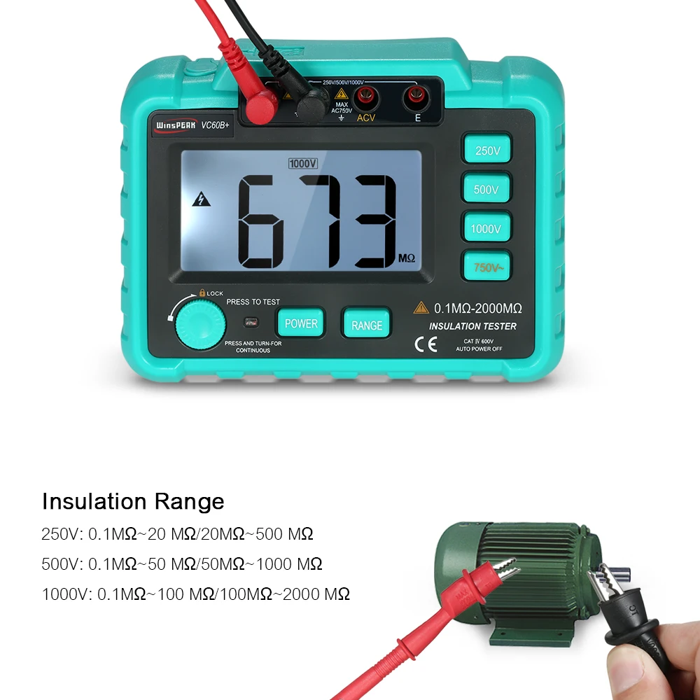 VC60B+ Digital Insulation Resistance Tester Megohm Meter Megohmmeter earth ground resistance impedance tester DC250V/500V/1000V
VC60B+ Digital Insulation Resistance Tester Megohm Meter Megohmmeter earth ground resistance impedance tester DC250V/500V/1000V
