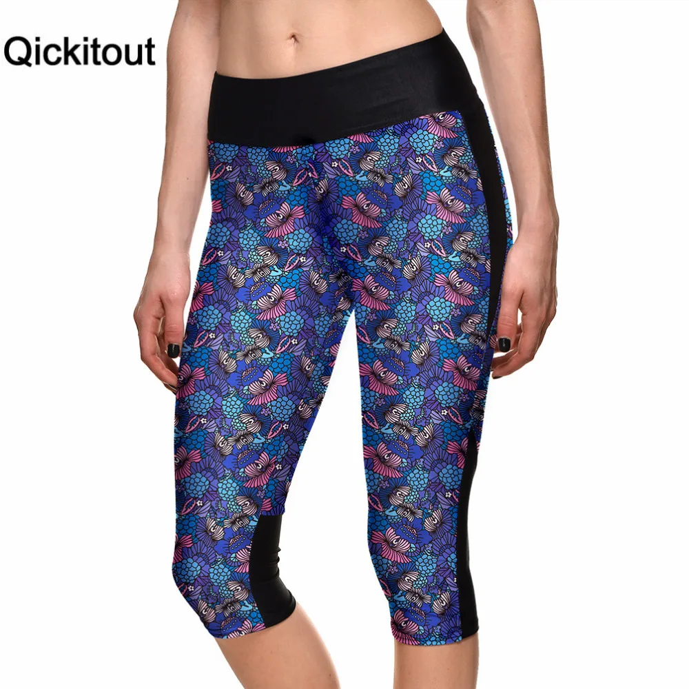Брюки Капри бренда qickitout 2016 высокие женские брюки с 7 точками флирт цветы цифровой