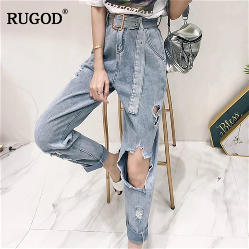 Rugod 2018 Newest Streetwear Ripped Hole Denim Pants Femme Wild Cowboy Jeans with Belt Straight Boyfriend Jeans for Women
Rugod 2018 Newest Streetwear Ripped Hole Denim Pants Femme Wild Cowboy Jeans with Belt Straight Boyfriend Jeans for Women