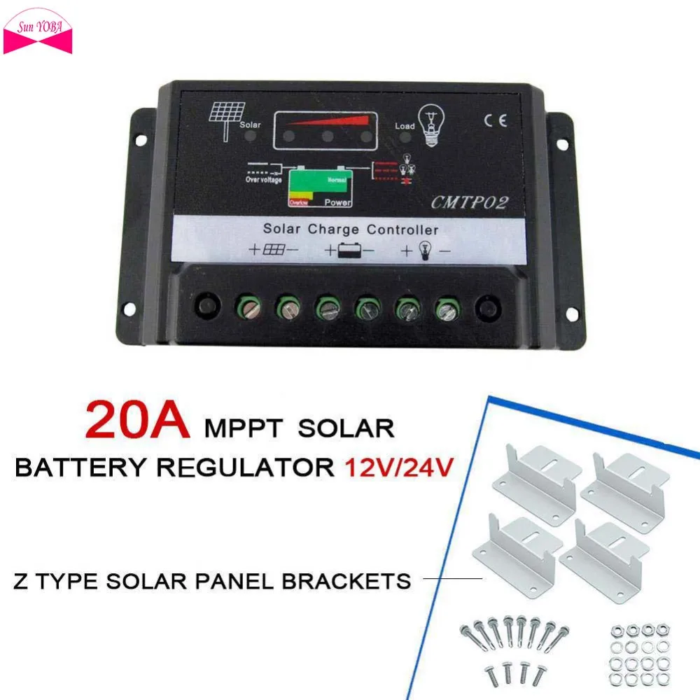SUN YOBA 20A MPPT 12V/24V Solar Charge Controller Panel Battery Regulator Safe Protection Auto Switch + Z Shape Brackets Mount
SUN YOBA 20A MPPT 12V/24V Solar Charge Controller Panel Battery Regulator Safe Protection Auto Switch + Z Shape Brackets Mount