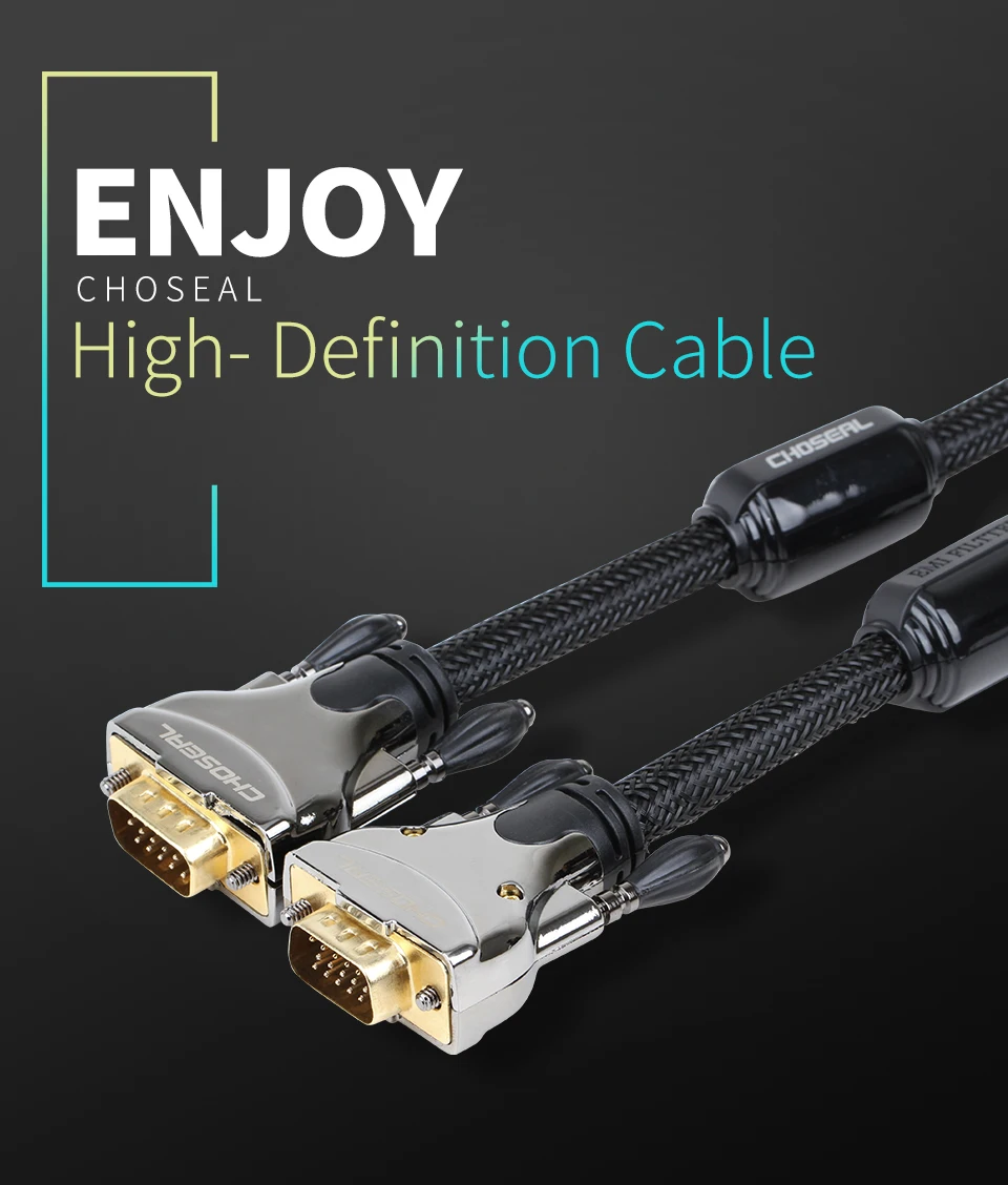 CHOSEAL 1080P VGA Cable VGA to VGA 3+9 Cable with Ferrites For Computer Projector Monitor TV (1)