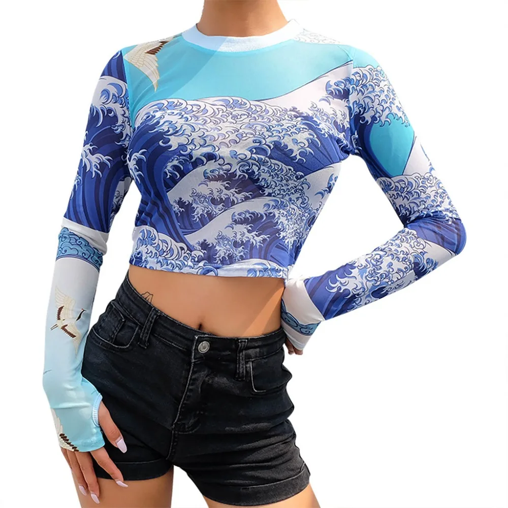 Fashion Crop Tops Summer Women T-Shirt Sexy Ladies O-Neck Long Sleeve Crane Cloud Print Mesh Short Tshirt Elegant Tee shirts BB4
Fashion Crop Tops Summer Women T-Shirt Sexy Ladies O-Neck Long Sleeve Crane Cloud Print Mesh Short Tshirt Elegant Tee shirts BB4