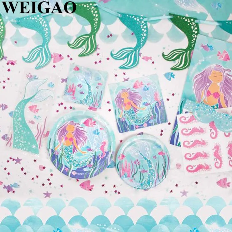 WEIGAO Mermaid Party Disposable Tableware Set Happy Birthday Party Paper Plate Cup Banner Decor Baby Shower Girl Party Supplies
WEIGAO Mermaid Party Disposable Tableware Set Happy Birthday Party Paper Plate Cup Banner Decor Baby Shower Girl Party Supplies