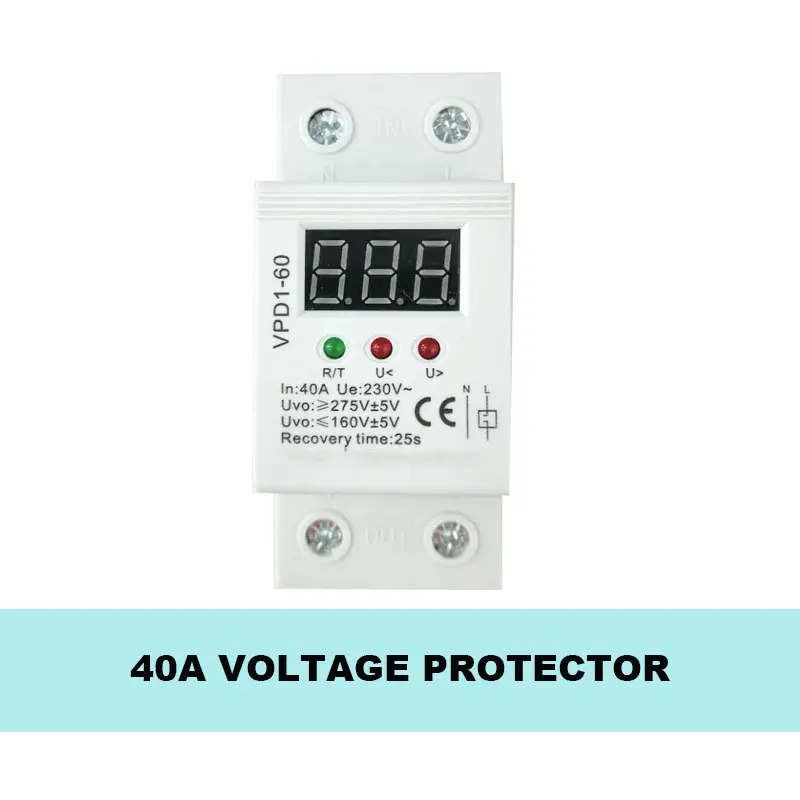 40A 220V automatic reconnect over voltage and under voltage protection protective device relay with Voltmeter voltage monitor
40A 220V automatic reconnect over voltage and under voltage protection protective device relay with Voltmeter voltage monitor