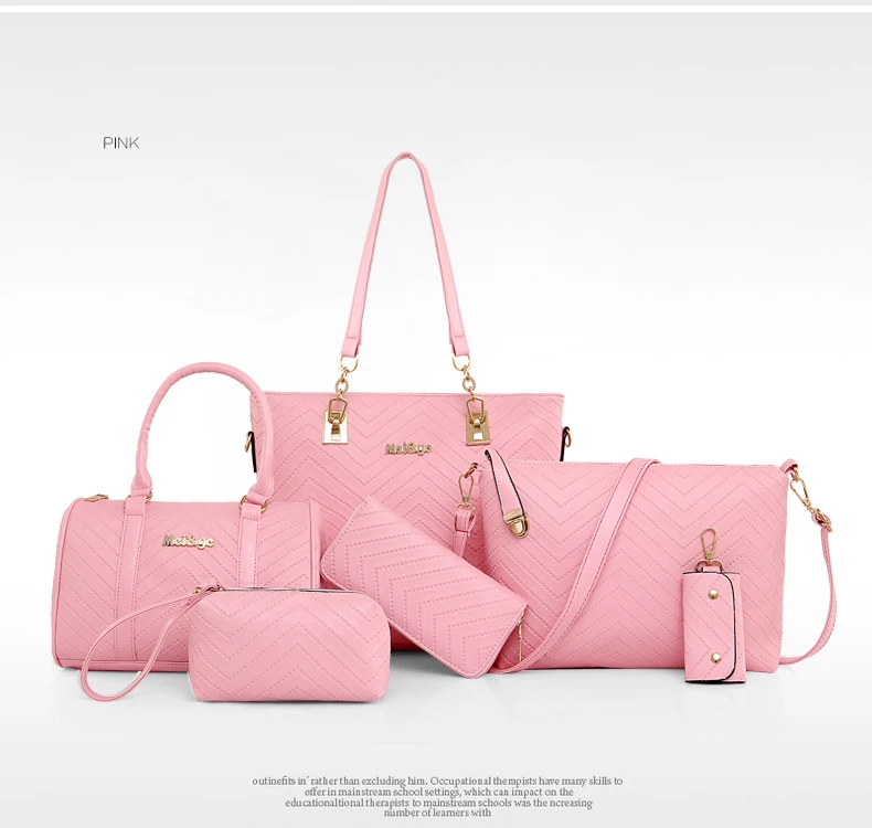 NEW Brand Luxury Lady Handbag 6 Pcs/set Composite Bags Set Women Shoulder Crossbody Bag Female Purse Clutch Wallet 43