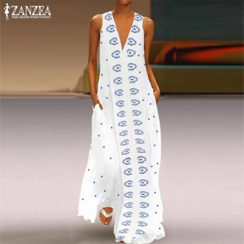 ZANZEA 2019 Fashion Printed Maxi Dress Women's Sundress Bohemian Casual Long Vestidos Female V Neck Sleevelesss Party Robe Femme
ZANZEA 2019 Fashion Printed Maxi Dress Women's Sundress Bohemian Casual Long Vestidos Female V Neck Sleevelesss Party Robe Femme