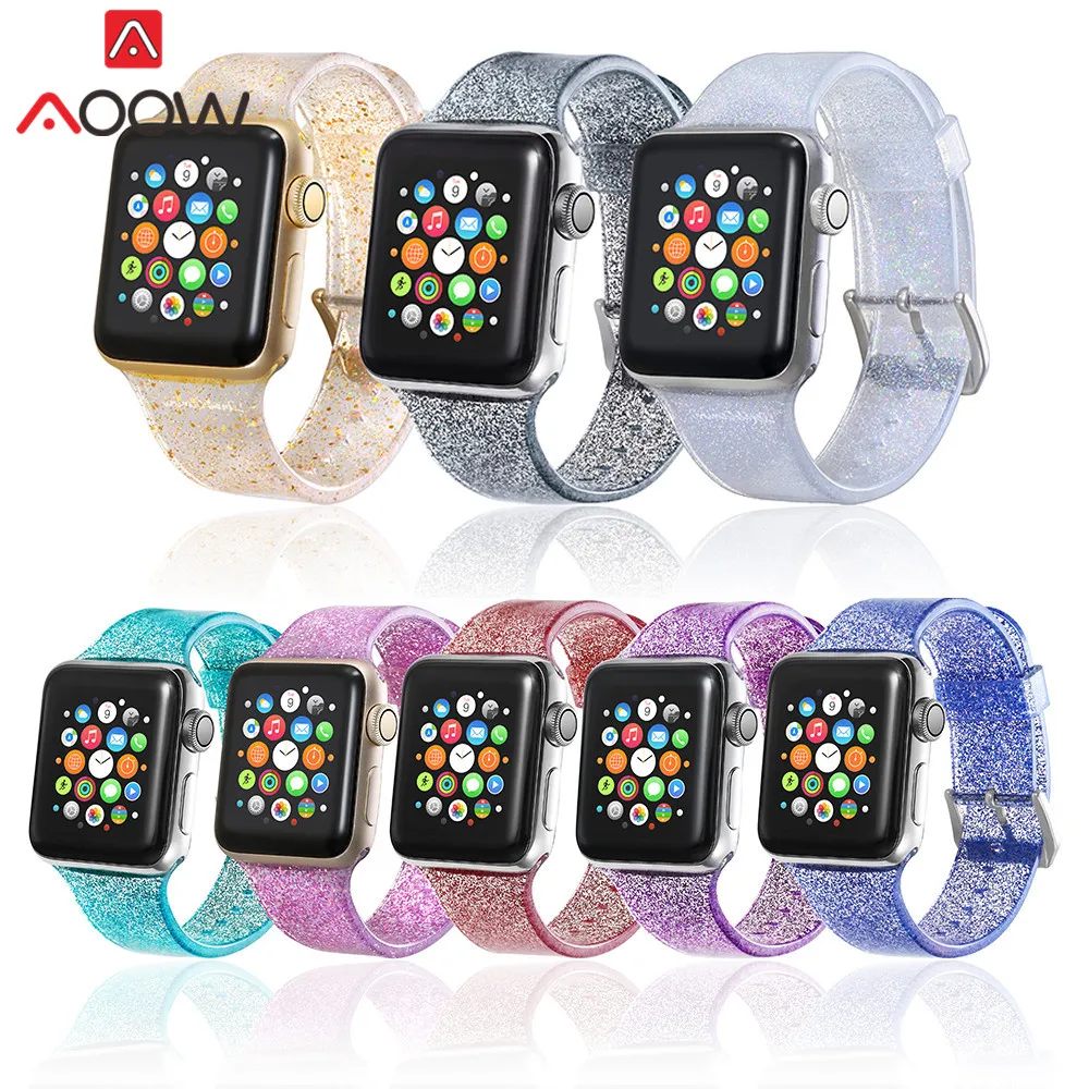 Silicone Watchband for Apple Watch 38mm 42mm 40mm 44mm Shiny Glitter Women Men Replace Bracelet Strap Band for iwatch 1 2 3 4
Silicone Watchband for Apple Watch 38mm 42mm 40mm 44mm Shiny Glitter Women Men Replace Bracelet Strap Band for iwatch 1 2 3 4