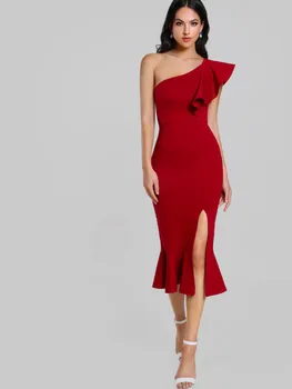 Women Sexy One Shoulder Black Red Bodycon Bandage dress 2018 Fashion Ruffles Open Fork Party Dress
Women Sexy One Shoulder Black Red Bodycon Bandage dress 2018 Fashion Ruffles Open Fork Party Dress