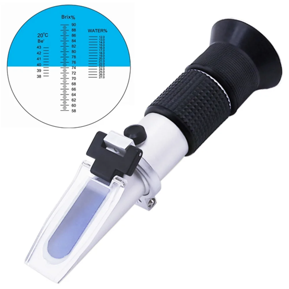 Tri-scale Measurement Portable Honey Refractometer Beekeeping Tester Bees 58-90% Brix / 38-43 Be' (Baume) / 12-27% Water Range
Tri-scale Measurement Portable Honey Refractometer Beekeeping Tester Bees 58-90% Brix / 38-43 Be' (Baume) / 12-27% Water Range