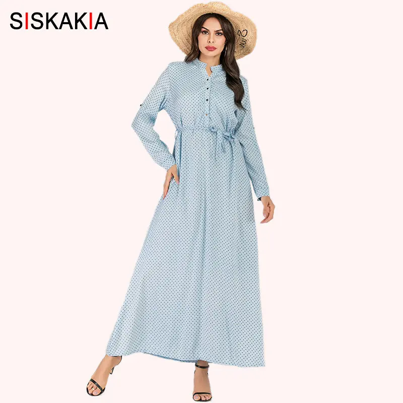 Siskakia Stand Collar Long Sleeve Maxi Long Dress for Women Spring Autumn 2019 Vintage Ethnic Dot Printing Shirt Dress Slim Sash
Siskakia Stand Collar Long Sleeve Maxi Long Dress for Women Spring Autumn 2019 Vintage Ethnic Dot Printing Shirt Dress Slim Sash