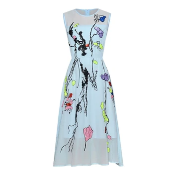Heavy Sequins Designer Women Flower Embroidery Dress Elegant O-Neck Sleeveless A-Line Dresses E5229
Heavy Sequins Designer Women Flower Embroidery Dress Elegant O-Neck Sleeveless A-Line Dresses E5229