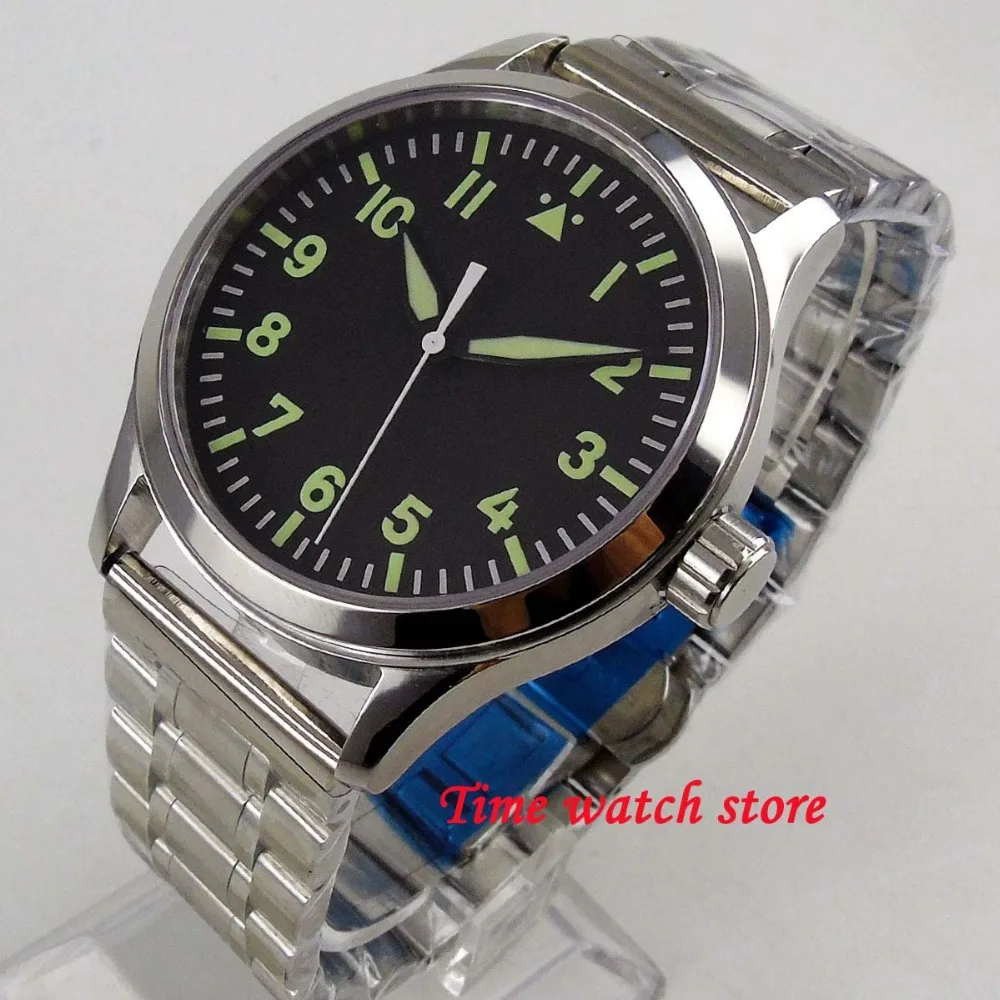 Solid 42mm men's watch black sterile dial green mark luminous sapphire glass Automatic watch men 180
Solid 42mm men's watch black sterile dial green mark luminous sapphire glass Automatic watch men 180
