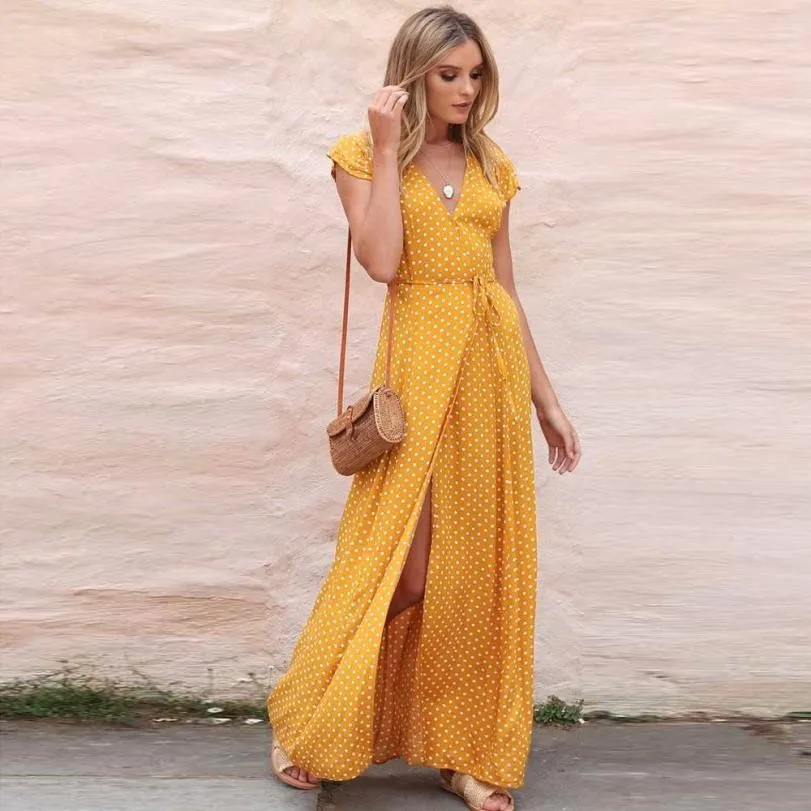 Womens Dot Long Boho Dress Lady Beach Summer Sundrss Maxi Dress Bohemian style ladies dresses vestidos de festa
Womens Dot Long Boho Dress Lady Beach Summer Sundrss Maxi Dress Bohemian style ladies dresses vestidos de festa