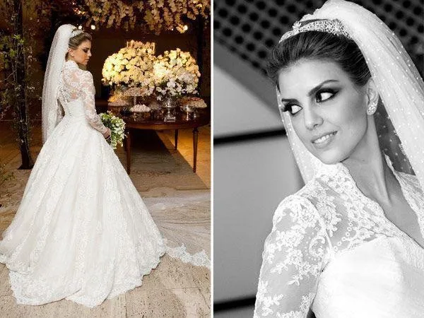 Romantic Lace Long Sleeve Wedding Dresses 2015 New Fashion V Neck Ball Gown Muslim Bridal Gowns Custom Made HL382
Romantic Lace Long Sleeve Wedding Dresses 2015 New Fashion V Neck Ball Gown Muslim Bridal Gowns Custom Made HL382