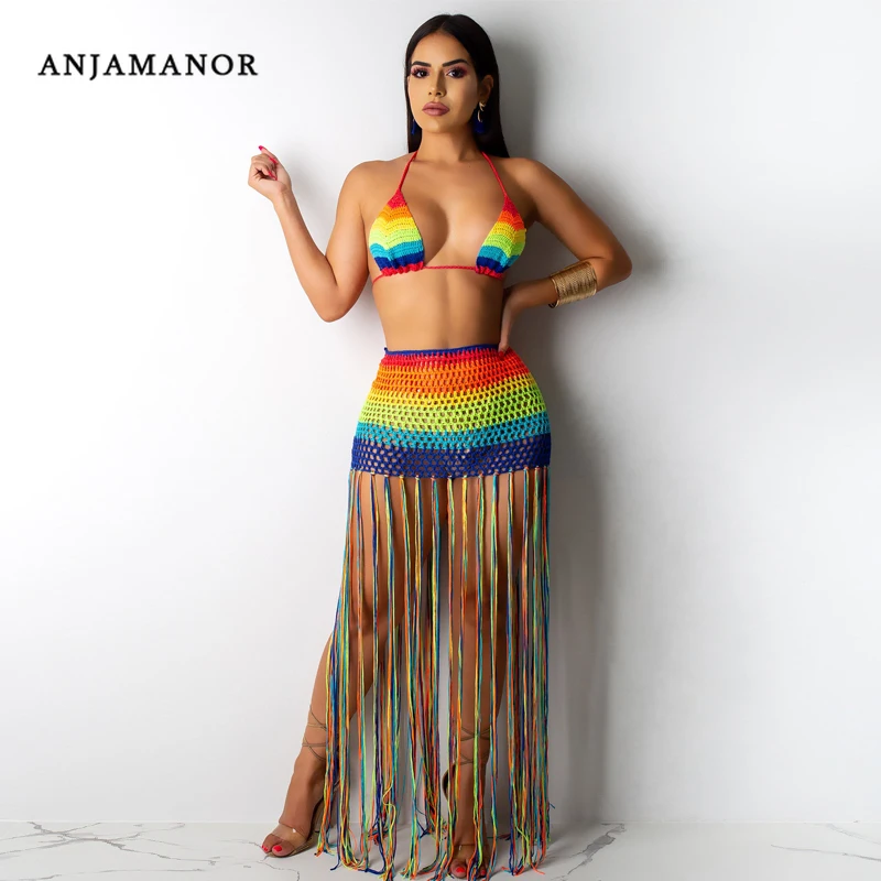 ANJAMANOR Rainbow Crochet Tassel Sexy 2 Piece Set Crop Top and Skirt Beach Party Club Birthday Outfits for Women D48-AC97
ANJAMANOR Rainbow Crochet Tassel Sexy 2 Piece Set Crop Top and Skirt Beach Party Club Birthday Outfits for Women D48-AC97