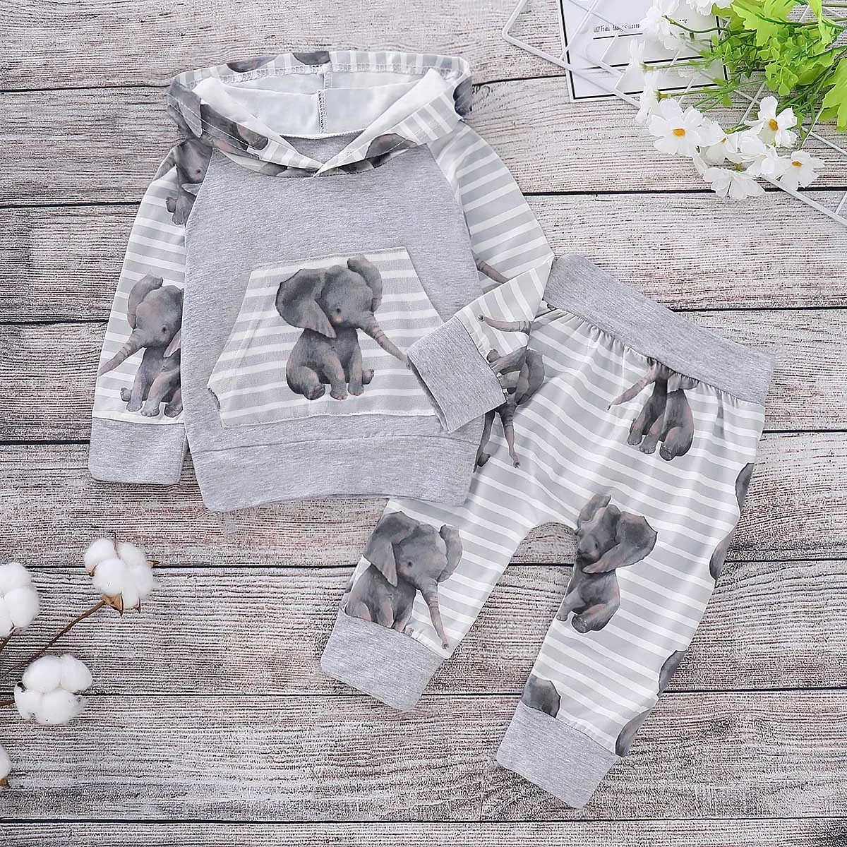 Spring Autumn Boy Girl Clothes Newborn Baby Girls Boys Long Sleeved elephant Printed Hooded Tops Pants Outfits Sets Tracksuit
Spring Autumn Boy Girl Clothes Newborn Baby Girls Boys Long Sleeved elephant Printed Hooded Tops Pants Outfits Sets Tracksuit