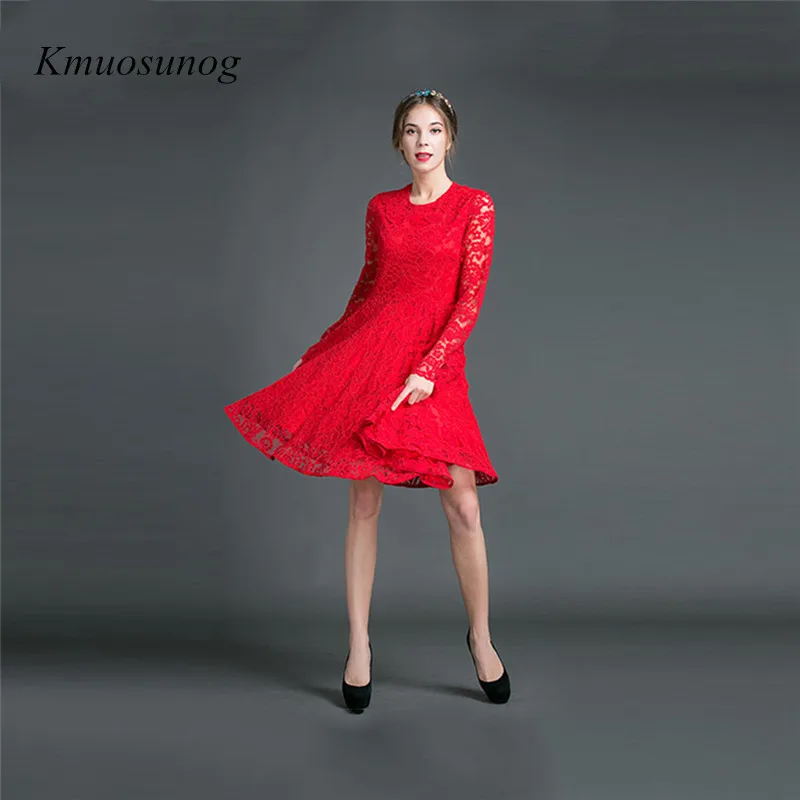HE-Hello-Enjoy-Mother-Daughter-Dresses-Fall-2018-Family-Matching-Outfits-Long-sleeves-Red-Lace-Dress (2)