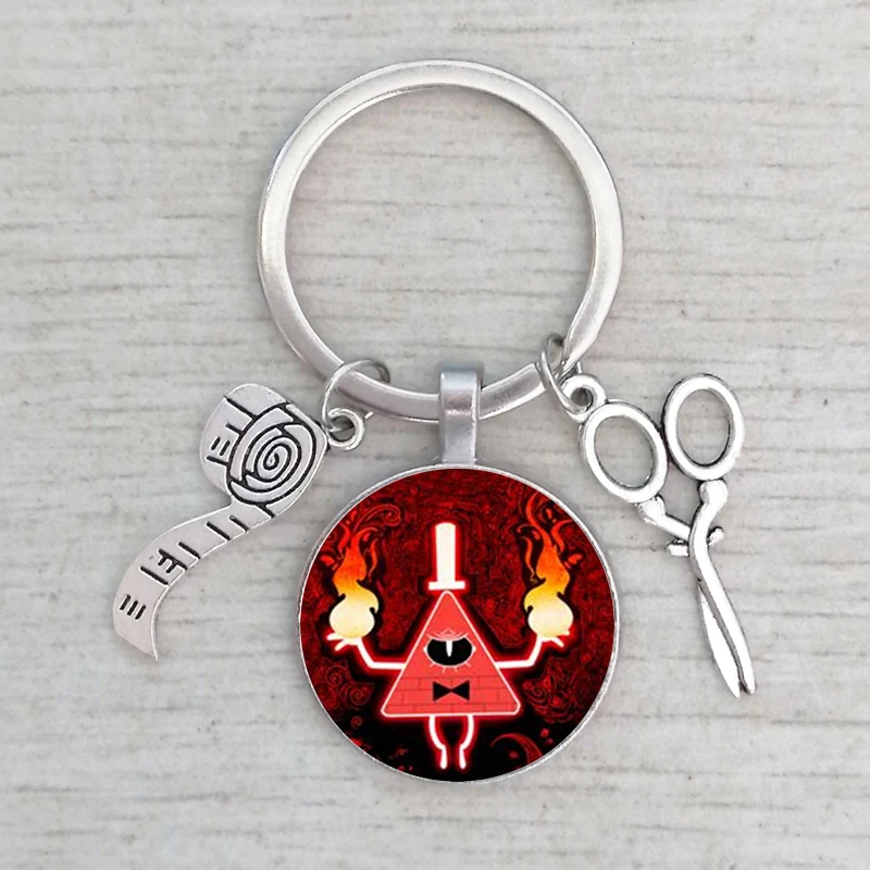 

The Mysterious Town Series Keychain Gravity Falls Bill Cipher Boss Crystal Glass Time Gem Pocket Watch Keychain