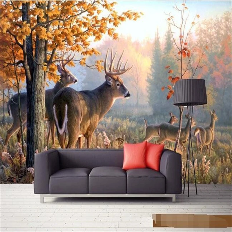 

beibehang custom mural 3d room wall papers home decor setting of milu deer in the forest photo wallpaper for walls 3 d