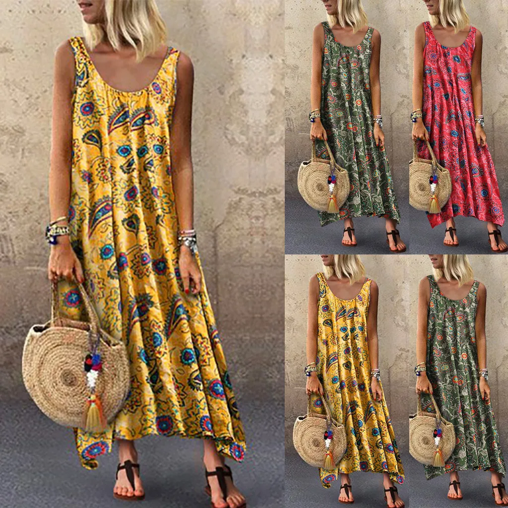 Fashion Women Loose Sleeveless O-neck Irregular Print Retro Casual Dress Fashion Ladies' Clothing
Fashion Women Loose Sleeveless O-neck Irregular Print Retro Casual Dress Fashion Ladies' Clothing