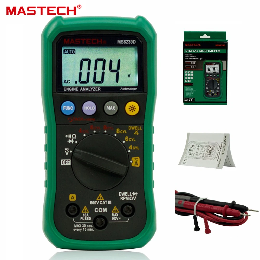 MASTECH MS8239D Digital Automotive Multimeter And Engine Analyzer Dwell Angle/ Speed 4CYL~8CYL Continuity Test
MASTECH MS8239D Digital Automotive Multimeter And Engine Analyzer Dwell Angle/ Speed 4CYL~8CYL Continuity Test