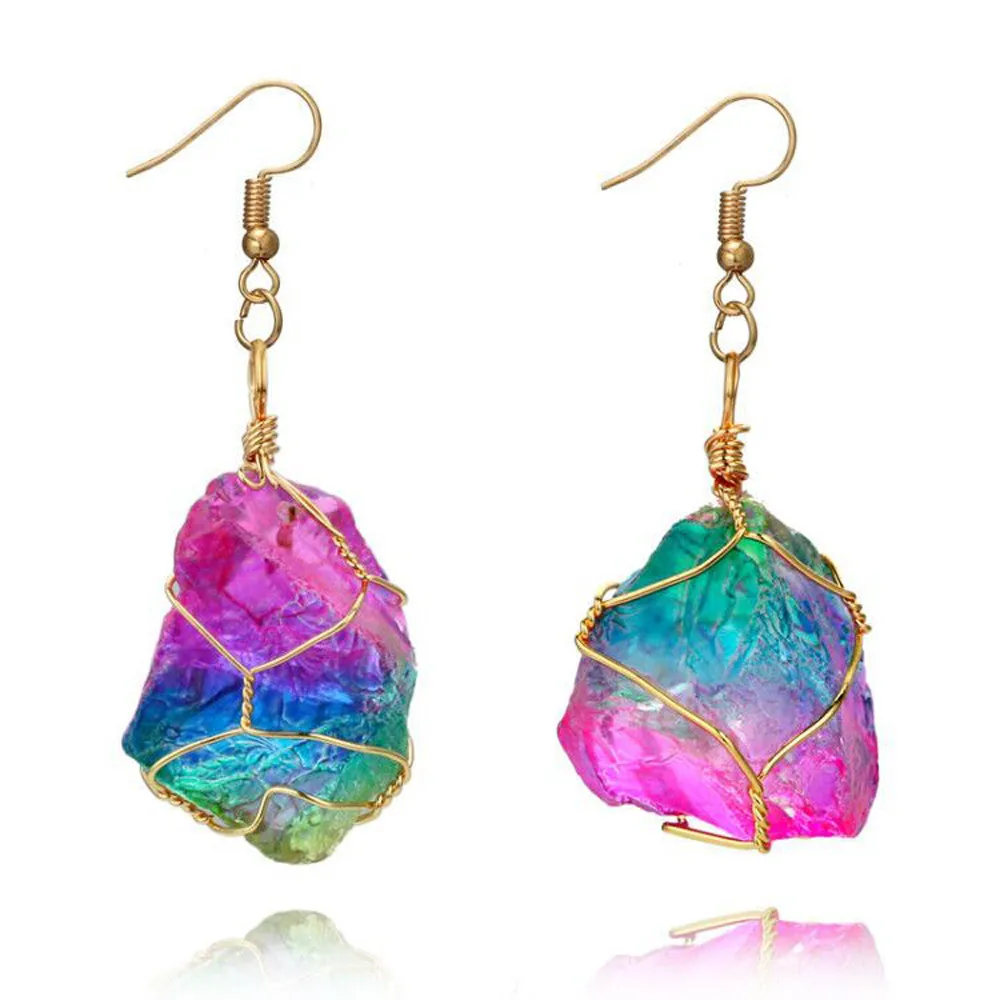 Rainbow Stone Natural Crystal Rock Earring Gold Quartz Pendant dangle earrings New
Rainbow Stone Natural Crystal Rock Earring Gold Quartz Pendant dangle earrings New