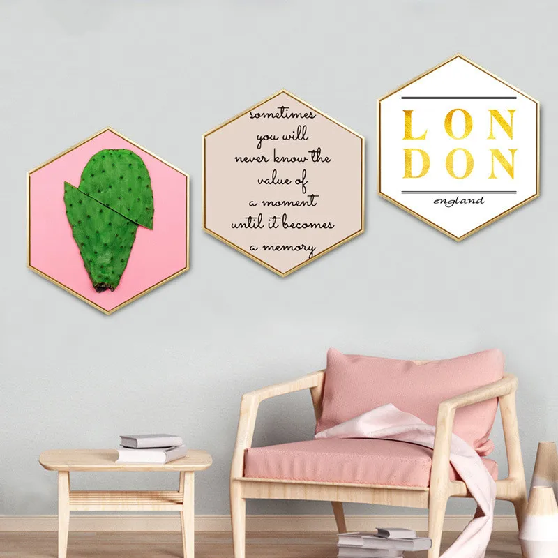 Hexagon decorative painting with frame Northern Europe style green plant pattern Bedroom dining room wall painting Pink mural
Hexagon decorative painting with frame Northern Europe style green plant pattern Bedroom dining room wall painting Pink mural