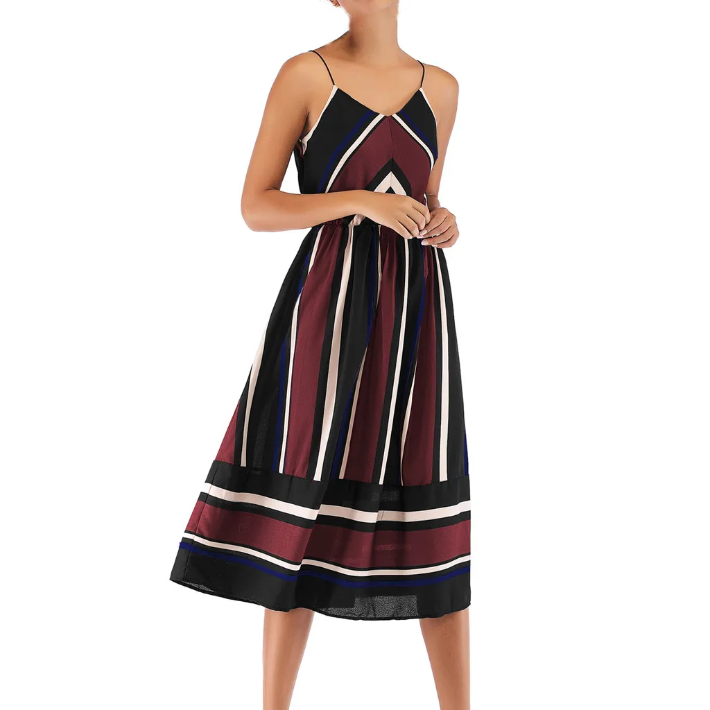 Women Multicolor Stripe Dress V Neck Casual Midi Dress Ladies Sleeveless Summer Elegant Chiffon Dresses #L
Women Multicolor Stripe Dress V Neck Casual Midi Dress Ladies Sleeveless Summer Elegant Chiffon Dresses #L