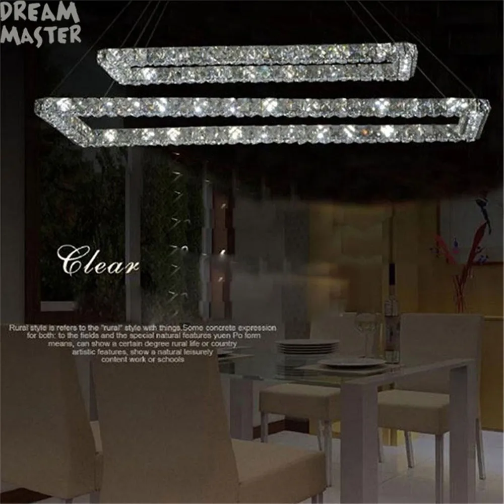 37W 2 Rectangle LED lustres chandeliers K9 crystal stainless steel leds chandelier 3 sides crystal led kitchen room lighting
37W 2 Rectangle LED lustres chandeliers K9 crystal stainless steel leds chandelier 3 sides crystal led kitchen room lighting