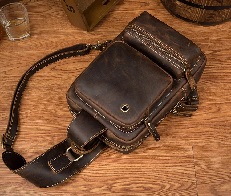 Woosir Vintage Leather Sling Backpack for Men