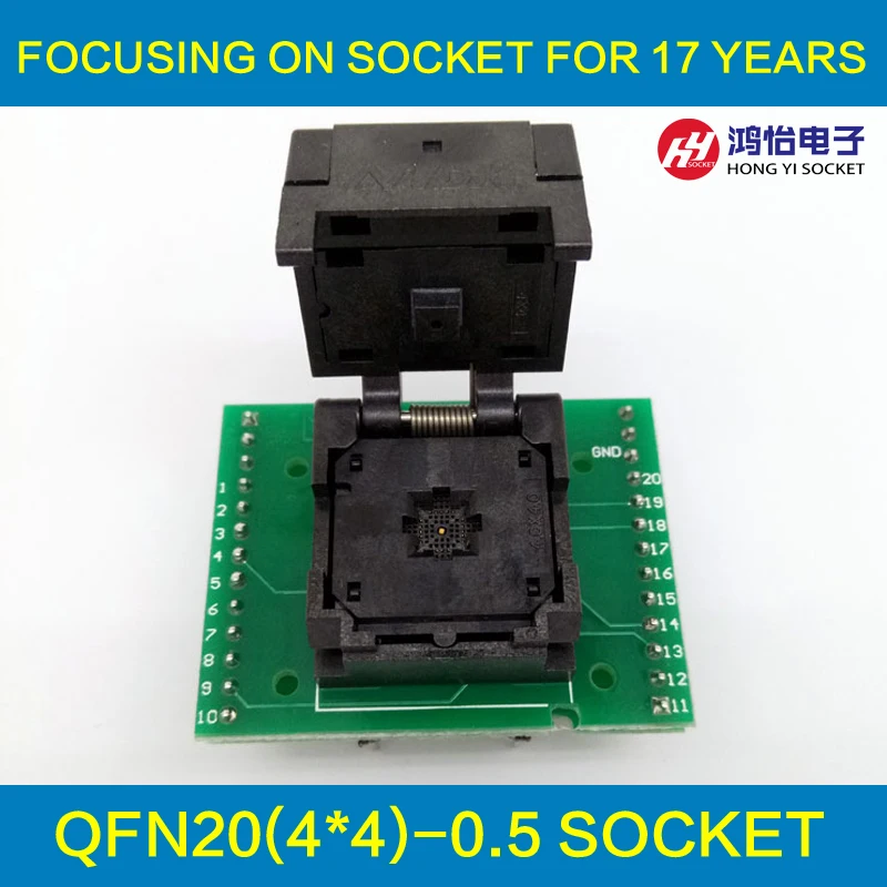 QFN20 MLF20 WLCSP20 to DIP20 Double-Board Programming Socket Adapter Pitch 0.5mm IC Body Size 4x4mm IC550-0204-009-G Test Socket
QFN20 MLF20 WLCSP20 to DIP20 Double-Board Programming Socket Adapter Pitch 0.5mm IC Body Size 4x4mm IC550-0204-009-G Test Socket