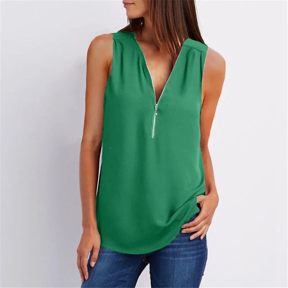 Summer Solid T Shirt Women V-neck Zipper Tops Tees Sleeveless Loose Chiffon Tee Shirt Casual Tshirt Black White Gray Tops M-4XL
Summer Solid T Shirt Women V-neck Zipper Tops Tees Sleeveless Loose Chiffon Tee Shirt Casual Tshirt Black White Gray Tops M-4XL