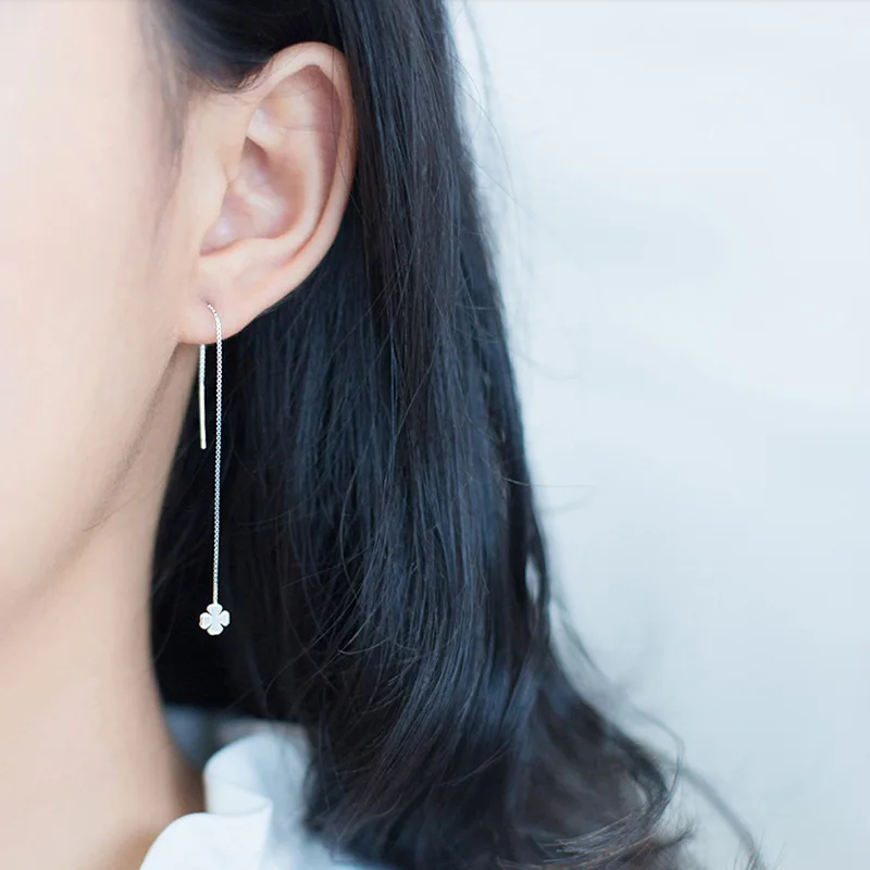 925 Silver Thread Female Smooth Four Petal Flowers Ear Line Simple Style Fashion Long Drop Earrings Clover Jewelry Female
925 Silver Thread Female Smooth Four Petal Flowers Ear Line Simple Style Fashion Long Drop Earrings Clover Jewelry Female