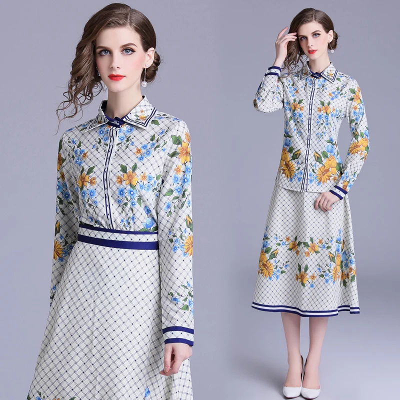 2019 Spring Summer Fall Runway 2pcs Women Sets Floral Print Collar Long Sleeve Top Shirt Blouse + Luxury Midi Skirt Suits
2019 Spring Summer Fall Runway 2pcs Women Sets Floral Print Collar Long Sleeve Top Shirt Blouse + Luxury Midi Skirt Suits