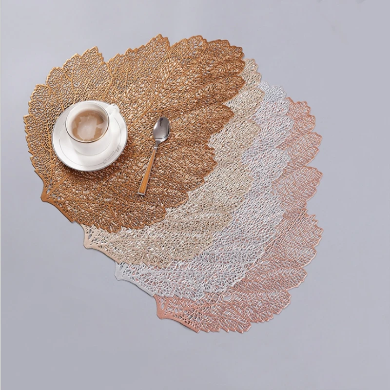 

6pcs Environmental heat insulation western food placemat hotel PVC hollow non-slip table leaves placemats