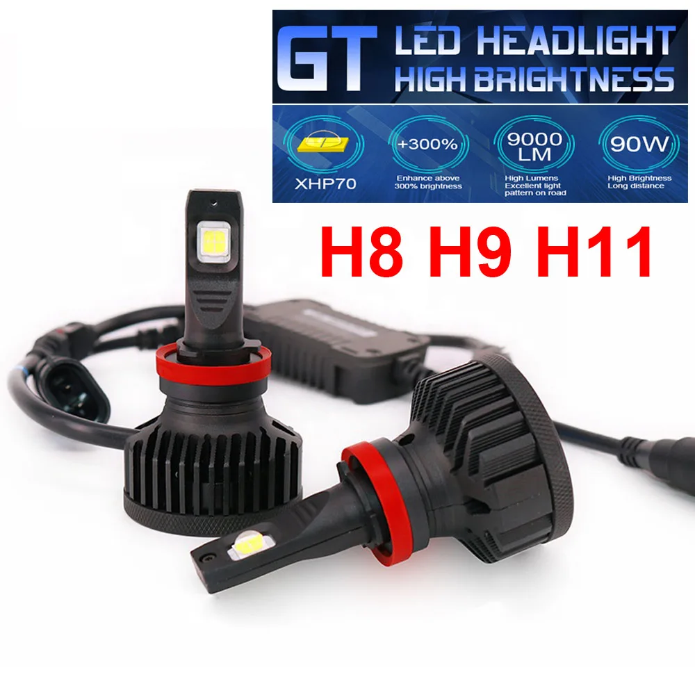 Автомобильные светодиодсветодиодный Фары H8 H9 H11 XHP70 чипы для объектива GT H4 H7 9005 9006