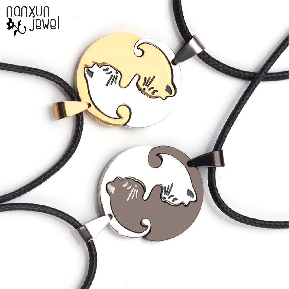 Black white Couples Cat Jewelry Necklaces Stainless Steel Pendant Leather Chain cat Pendants Necklace Women Men Gifts Jewelry
Black white Couples Cat Jewelry Necklaces Stainless Steel Pendant Leather Chain cat Pendants Necklace Women Men Gifts Jewelry