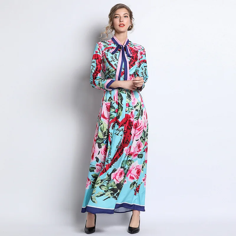 European style bowtie floral print maxi dress New 019 spring summer runways long sleeves dress A245
European style bowtie floral print maxi dress New 019 spring summer runways long sleeves dress A245