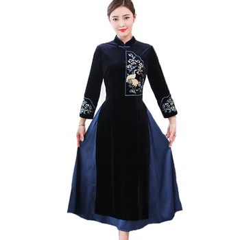 Chinese National Style Dresses Women 2020 Spring Velvet Plus Size 4XL Dress Female Retro Print Elegant Embroidery Cheongsam C018
Chinese National Style Dresses Women 2020 Spring Velvet Plus Size 4XL Dress Female Retro Print Elegant Embroidery Cheongsam C018
