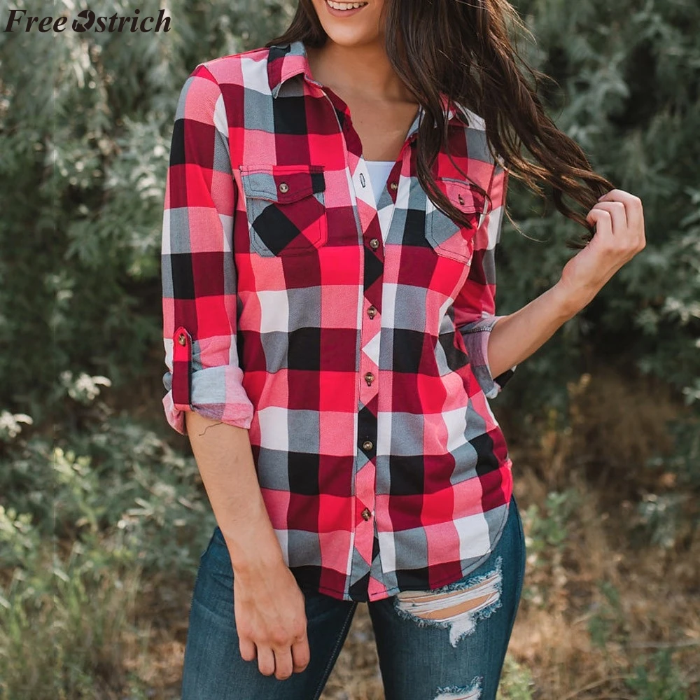 FREE OSTRICH Women's New Arrival Red Plaid Print Fashion Blouse V-neck Slim Fit Casual Button Ladies Shirt Plus Size Tops 
FREE OSTRICH Women's New Arrival Red Plaid Print Fashion Blouse V-neck Slim Fit Casual Button Ladies Shirt Plus Size Tops