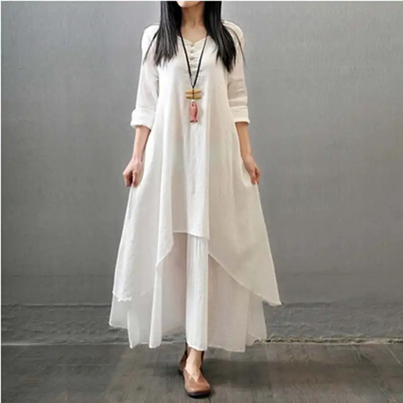 Fake Two Piece Cotton Linen Solid Color Women Dress 2016 Autumn New Long Sleeve Round Neck Loose Plus Size Irregular Dress
Fake Two Piece Cotton Linen Solid Color Women Dress 2016 Autumn New Long Sleeve Round Neck Loose Plus Size Irregular Dress