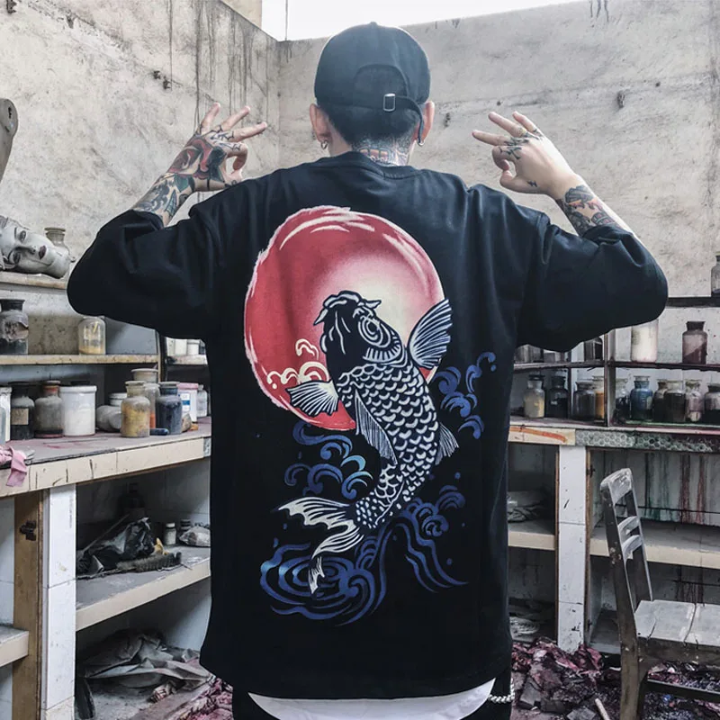 Japanese Ukiyoe Style Men T Shirt Print Wave Carp Fish High Quality Summer T-shirt Tops Tees US Size S-XL
Japanese Ukiyoe Style Men T Shirt Print Wave Carp Fish High Quality Summer T-shirt Tops Tees US Size S-XL