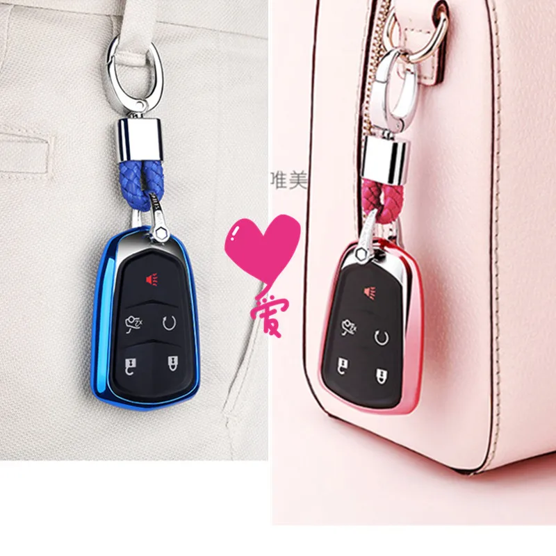TPU soft Car Key Cover Keychain For Cadillac CTS ATS 28T CTS-V coupe SRX Escalade srx atsl xts 2015 XT5 CT6 with keychian | Автомобили и
