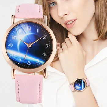 Woman's Attractive Blue Sky Pattern Dial Watch Exquisite Quartz Analog Wristwatch Arabic Numerals Dial Leather Strap for Fema
Woman's Attractive Blue Sky Pattern Dial Watch Exquisite Quartz Analog Wristwatch Arabic Numerals Dial Leather Strap for Fema