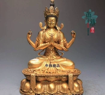 Tibet Temple Pure Copper 24K Gold Gild Four-armed Avalokitesvara Kwan-yin Statue 
Tibet Temple Pure Copper 24K Gold Gild Four-armed Avalokitesvara Kwan-yin Statue