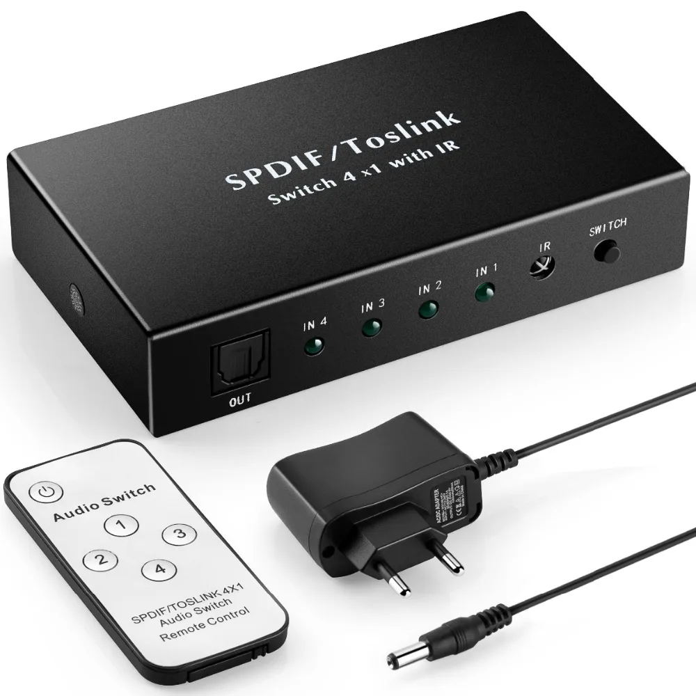 Audio Switch Switcher 4 Port 4x1 4 In 1 Out SPDIF orToslink Digital Optical Audio with IR Remote Support LPCM 2.0 DTS Dolby-AC3
Audio Switch Switcher 4 Port 4x1 4 In 1 Out SPDIF orToslink Digital Optical Audio with IR Remote Support LPCM 2.0 DTS Dolby-AC3