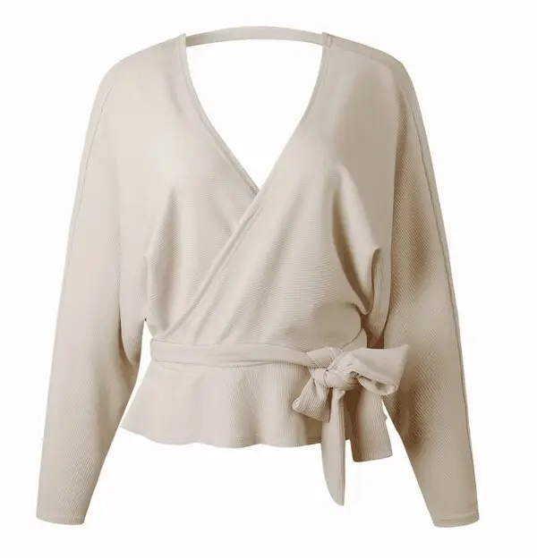 Women Clothes Long Sleeve Backless V Neck Ruched Wrap Shirt Tops Plain Sexy Long Blouse Shirt Autumn Fashion Women Blouses
Women Clothes Long Sleeve Backless V Neck Ruched Wrap Shirt Tops Plain Sexy Long Blouse Shirt Autumn Fashion Women Blouses